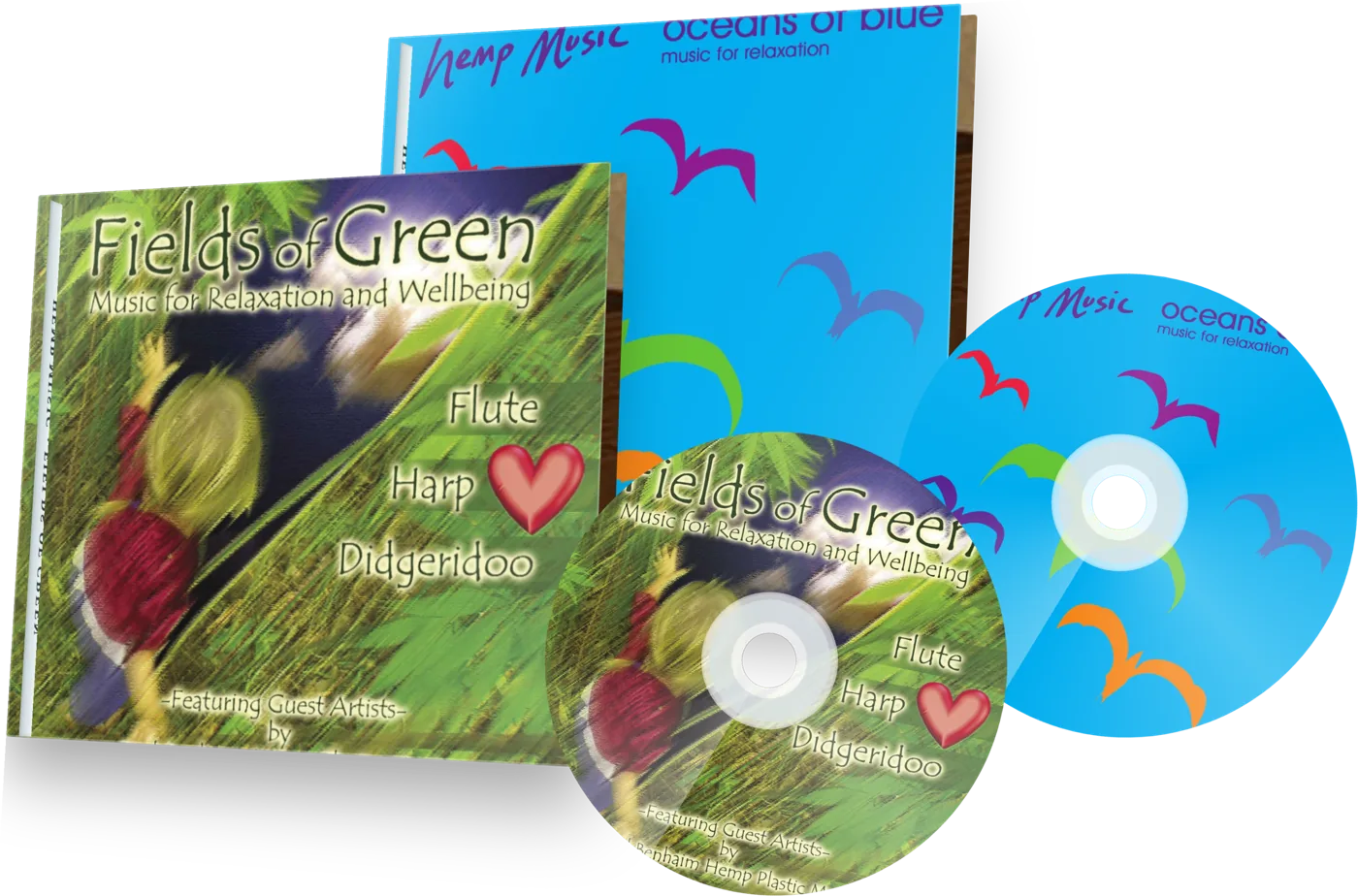 Fields of Green and Oceans of Blue CD cases with their discs