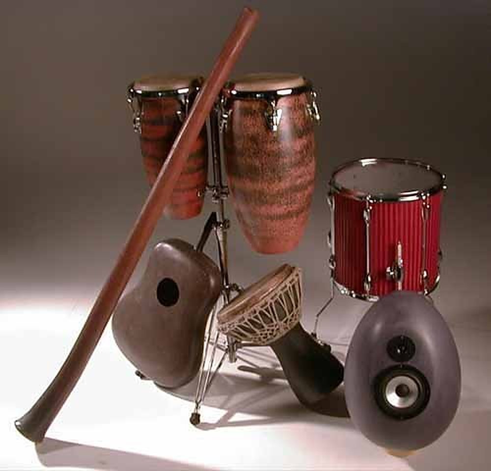 A hemp didgeridoo with hand drums and percussion